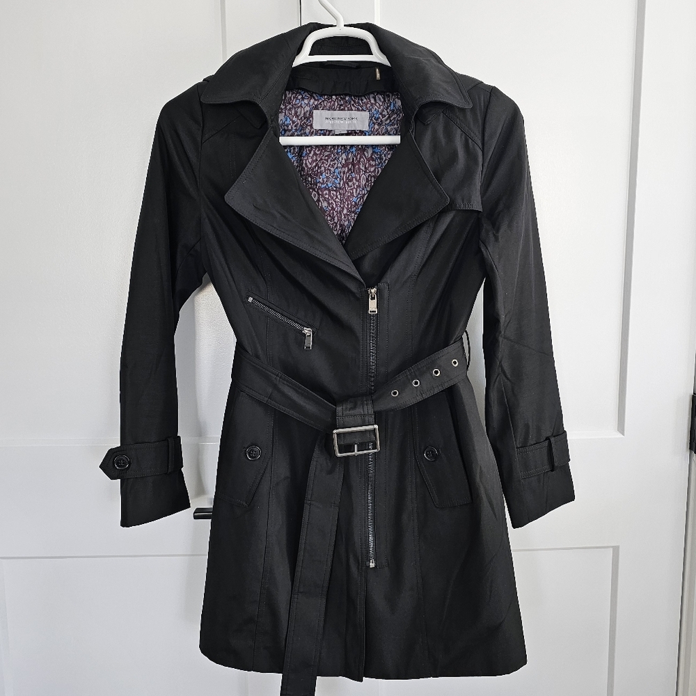 Marc New York Black Trench Coat with Belted Waist